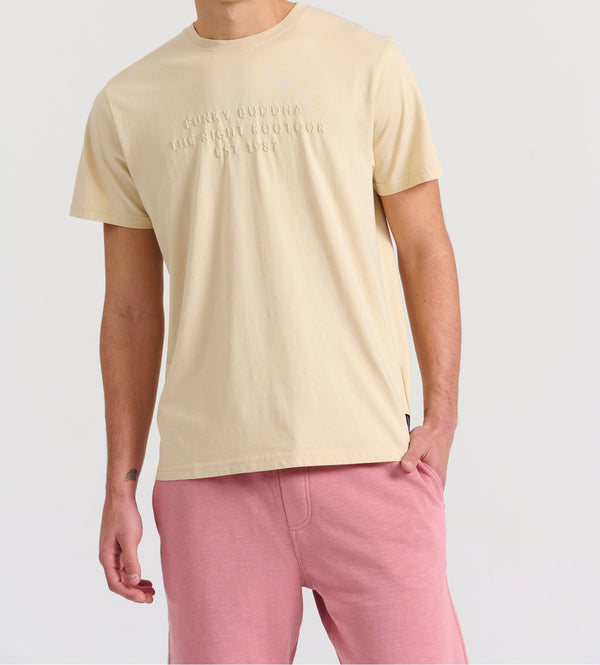 T-shirt Funky Buddha με embossed τύπωμα στο στήθος Cream