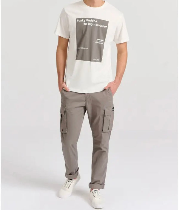 T-SHIRT FUNKY BUDDHA ΜΕ MINIMAL BRANDED ΤΥΠΩΜΑ OFF WHITE