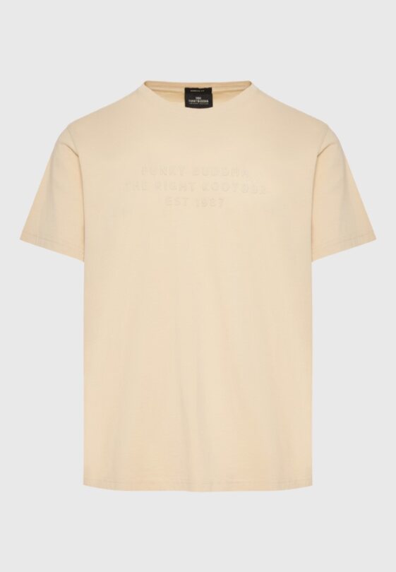 T-shirt Funky Buddha με embossed τύπωμα στο στήθος Cream